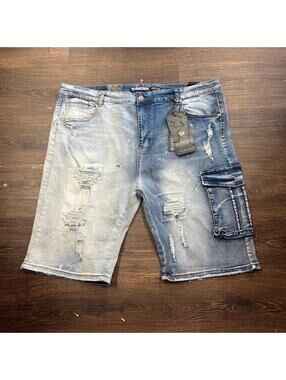 TR Premium Tailored Creation Denim Distress Cargo Shorts 42